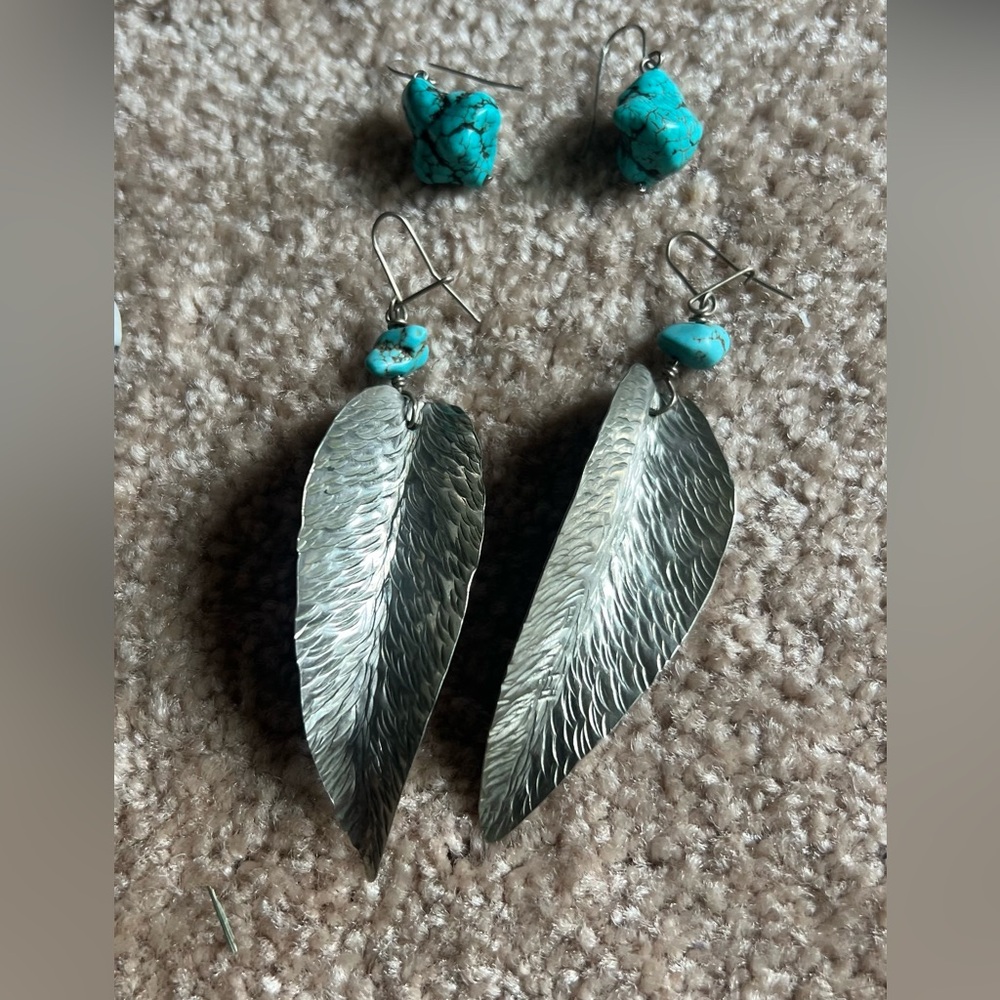 Silver Leaf and Turquoise earrings